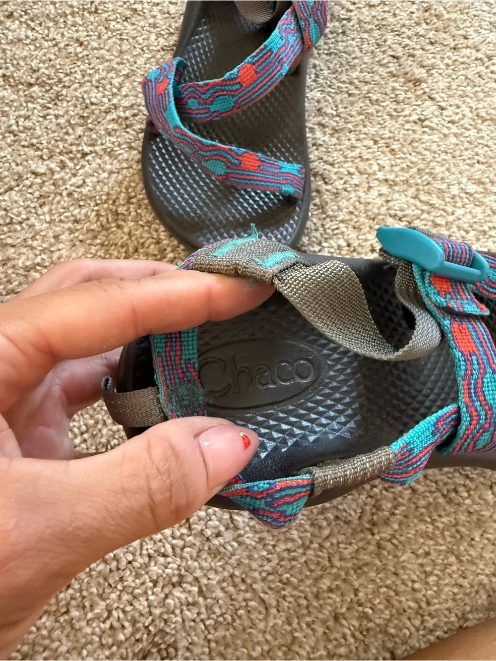 Chaco Kids Woven Strap Outdoor Sandals - Teal & Orange Size US3